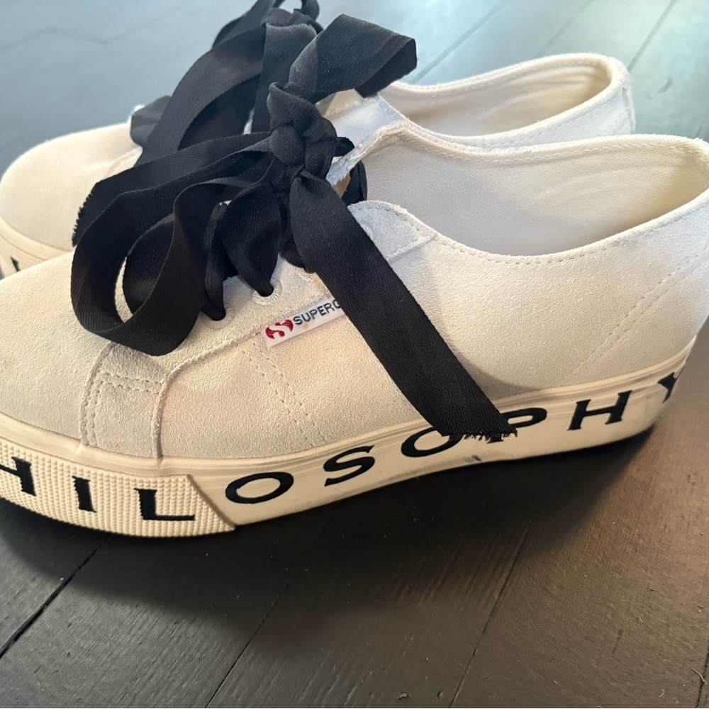 Superga White Sneakers with Black Ribbon Laces